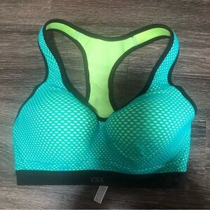 VSX Sport Victoria's Secret Teal Neon Yellow Dot Mesh Racerback Sports Bra 32C